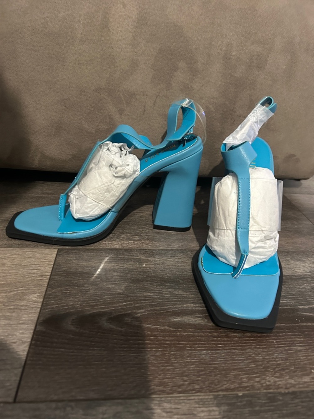 Lola Shoetique Aqua Blue Square Toe Block Heel Sandals